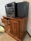 Small oak stand w/ electronic stereo