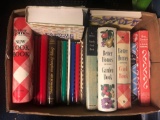 Box of vintage cookbooks
