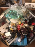 Tin of buttons, buckles, etc.