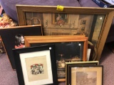 Collection of framed artwork