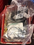 Box of various cords, adapters, chargers