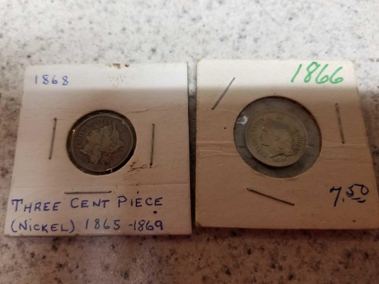 1866 and 1868 3-cent pieces