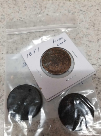 3 large cents, 1851,1826, 1838