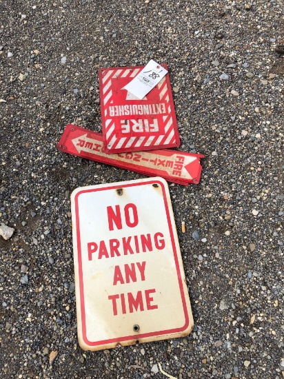 No parking sign, fire extinguisher signs