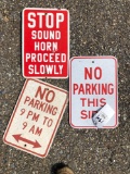 Three metal signs, 12 inches wide