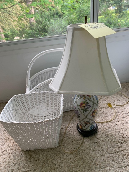 2 Wicker Baskets and Lamp