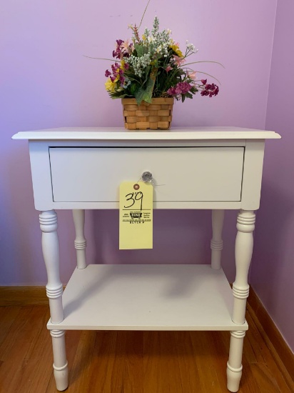 White Side Table and Faux Flowers