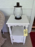 White Side Table and Battery Lantern