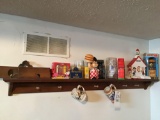 Wood planes and collectibles on shelf