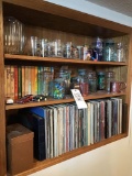 Records, marbles, jars, and books