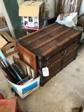 Slat-top trunk and assorted picture frames