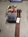 Assorted Electronic Tubes, Wooden Tripod, Organizer