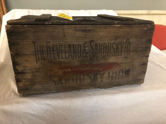 Wooden advertisement crate, The Cleveland In Sandusky Company with bottles