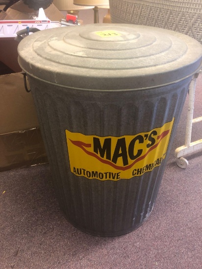 Vintage galvanized trash can with lid with advertising