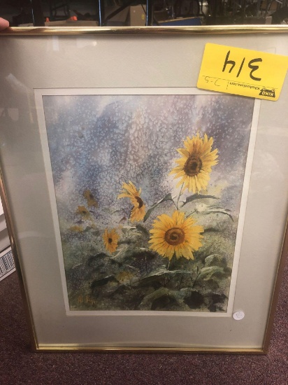 Framed sunflower artwork by Al Figg