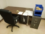 Metal Desk, Office Chair, Filing Cabinet