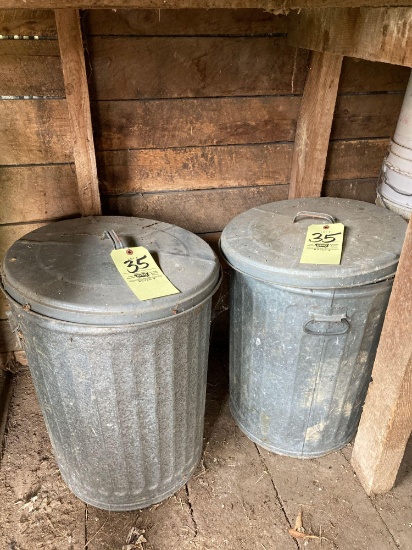 2 Galvanized trash cans