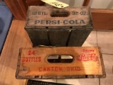 Two Pepsi crates, box of Pepsi bottle caps