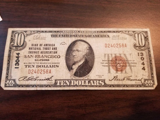 1929 $10 Bank of America National Trust and Savings Assoc. San Francisco, #13044
