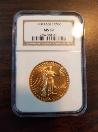 1988 $50 gold eagle, MS69, 1 ounce, NGC graded