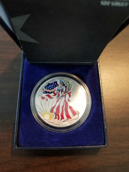1999 American Eagle silver dollar, colorized