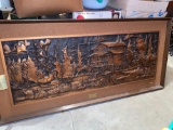 Copper picture of best sand company, cedar chest, pedestal inlay table, early prints and more