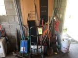 Lawn tools, driveway markers, dolly, artillery shells