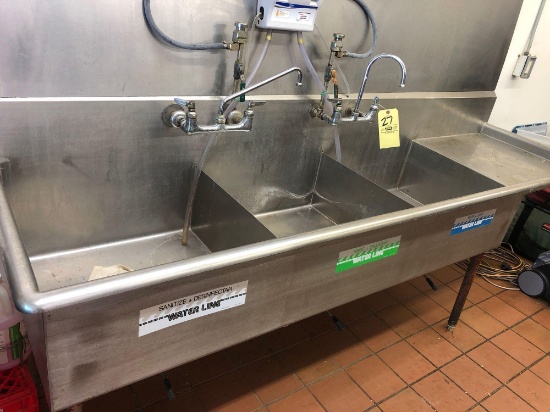 SS triple bay sink - 100inches long