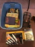 Books, cart, retractable clothesline, knives and other miscellaneous items