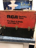 RCA receiving tubes for black and white and color TV case with miscellaneous items