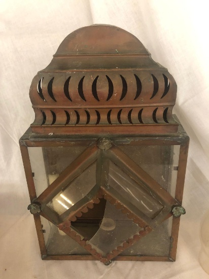 Copper and glass candle holder and miscellaneous