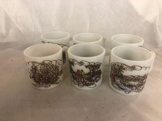 Currier and Ives milk glass mugs, Budweiser stein, Fenton glass mug, USA pottery vase