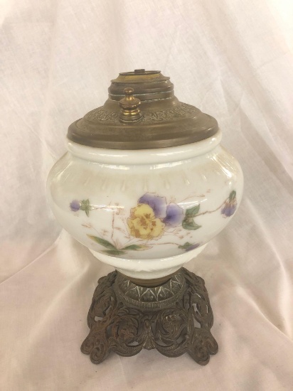 Base of an electric lamp with painted pansies
