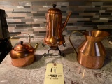 Copper Pitcher and Tea pots