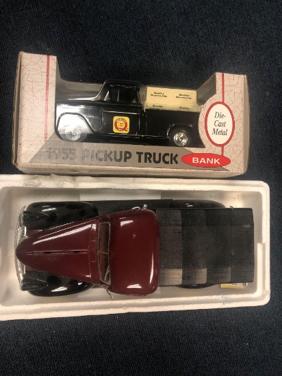1955 Ertl pickup truck bank, in box and 1946 Chevy pickup diecast