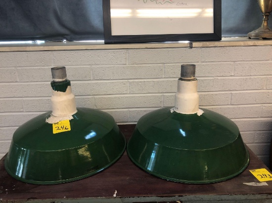 2 Ivanhoe industrial green enamel hanging lights
