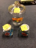 Life Savers advertisement jar and jelly bean advertisement jar with marble