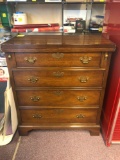 Mahogany 4-drawer chest with flip-top desk