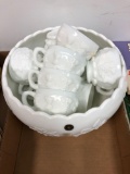 West Moreland milk glass punch bowl set