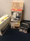 HP Photosmart printer, handmixer, Farberware steam pan, Presto popcorn popper, Krups coffee maker