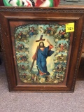 Religious framed prints in ornate wooden frame