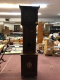 Vintage antique oak grandfather clock, primitive