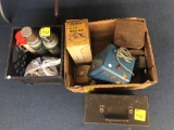 Thermos, miter box, kitchen scale, safe bank, telephone, metal box