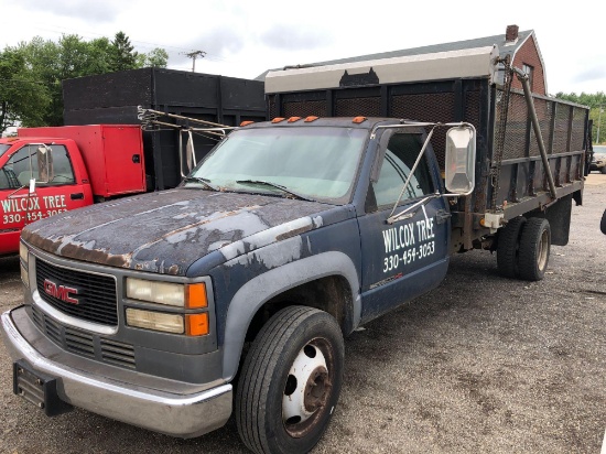 1998 GMC 1 ton flatbed dump truck