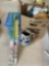 Blue painted crockery, picture, compost thermometer, wine bottle