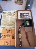 Early restaurant menu, auction advertisement, Baldwin brass ornament, knife, ice delivery sign