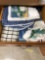 Kitchen towels, plasticware, plates