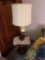 Oak lamp table, lamp