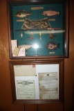Early Ohio hunting license, fishing shadow box