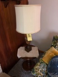 Oak lamp table, lamp